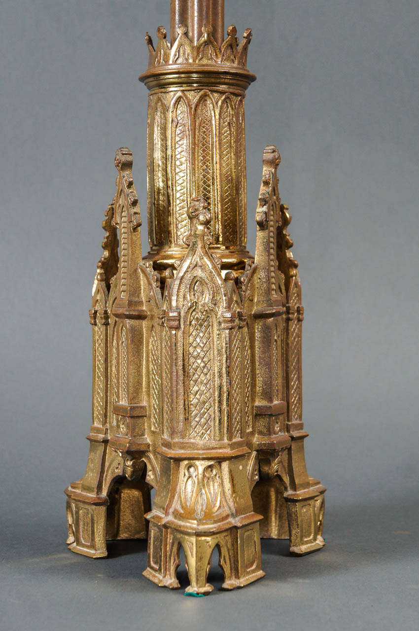 19th Century Pair of Gothic Style Candlesticks For Sale