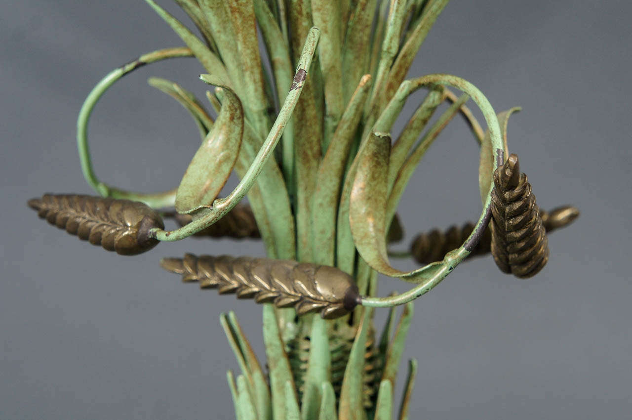 Single Brass and Green Painted Tole Wheat Sheaf Lamp 4