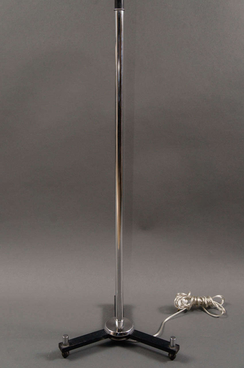 American Modern Chrome and Ebonized Tripod Floor Lamp For Sale