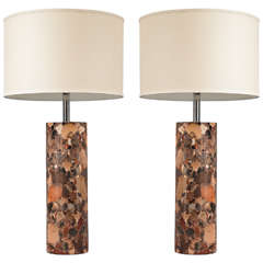 Pair of Breche Violet Marble Lamps