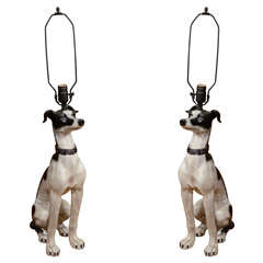 Pair of Iron Painted Whippet Dog Lamps