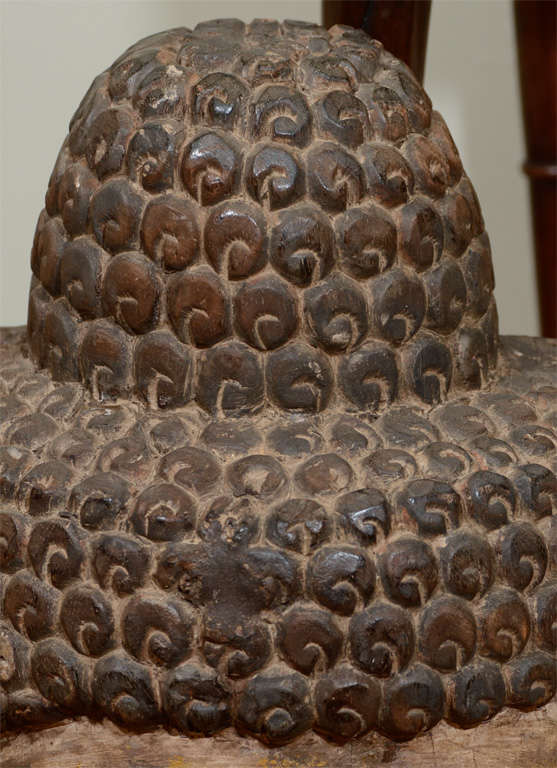 19th Century Large 19 th Century Carved Wood Buddha Head