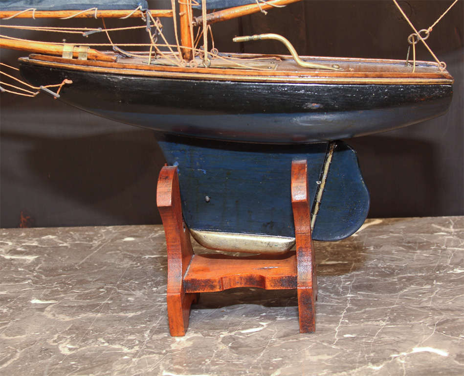 19th Century Blue English Pond Yacht with Stand