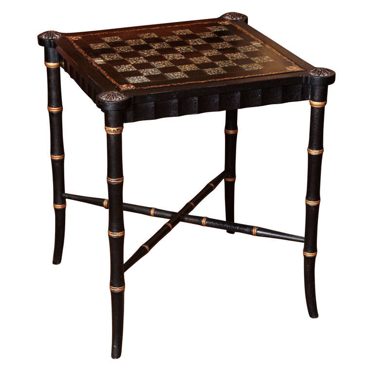 English Papier Mâché Game Table on Stand For Sale
