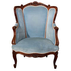 Antique French Louis XV Carved Bergere