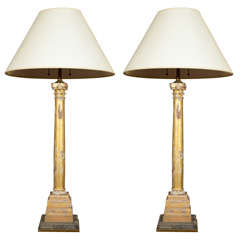 Pair of Giltwood Lamps in the Form of Corinthian Columns
