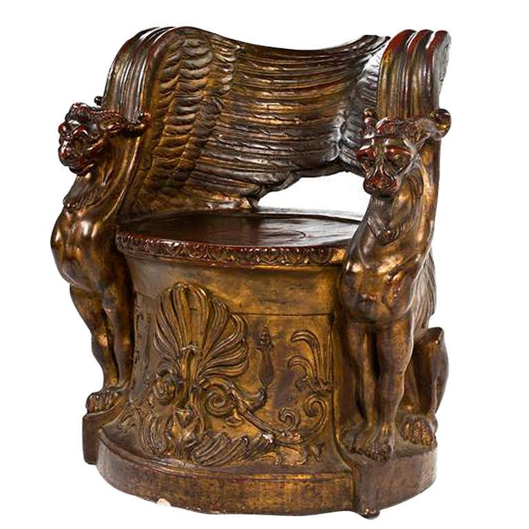 A Gilt Painted Terra-Cotta Griffin Throne Chair after the Design For Sale