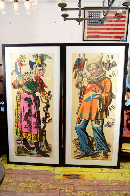 These are two Alsatian carnival prints of a gleeful drinker and witch with folkloric iconography.
Priced individually.