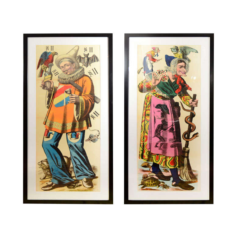 French 19th Century Carnival Prints "Gleeful Drinker and Witch" For Sale