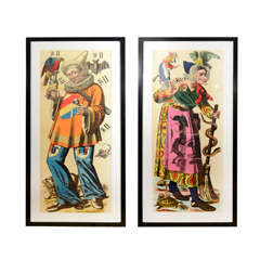 French 19th Century Carnival Prints "Gleeful Drinker and Witch"