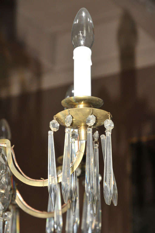 19th Century A large 19th century French Neoclassical brass and cut glass chandelier