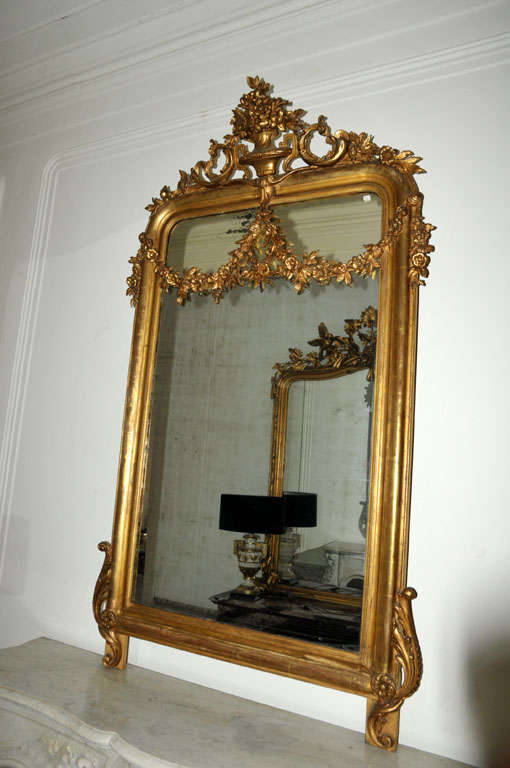 Louis XVI A large 19th century French Neoclassical giltwood wall mirror