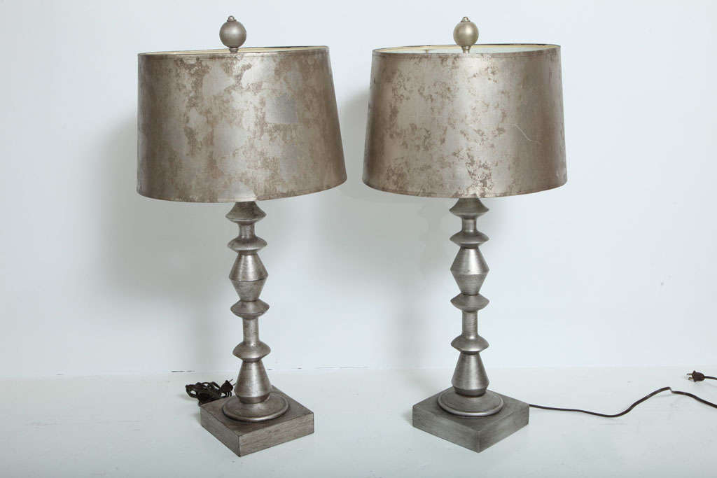 Pair Silverleaf Turned lamps