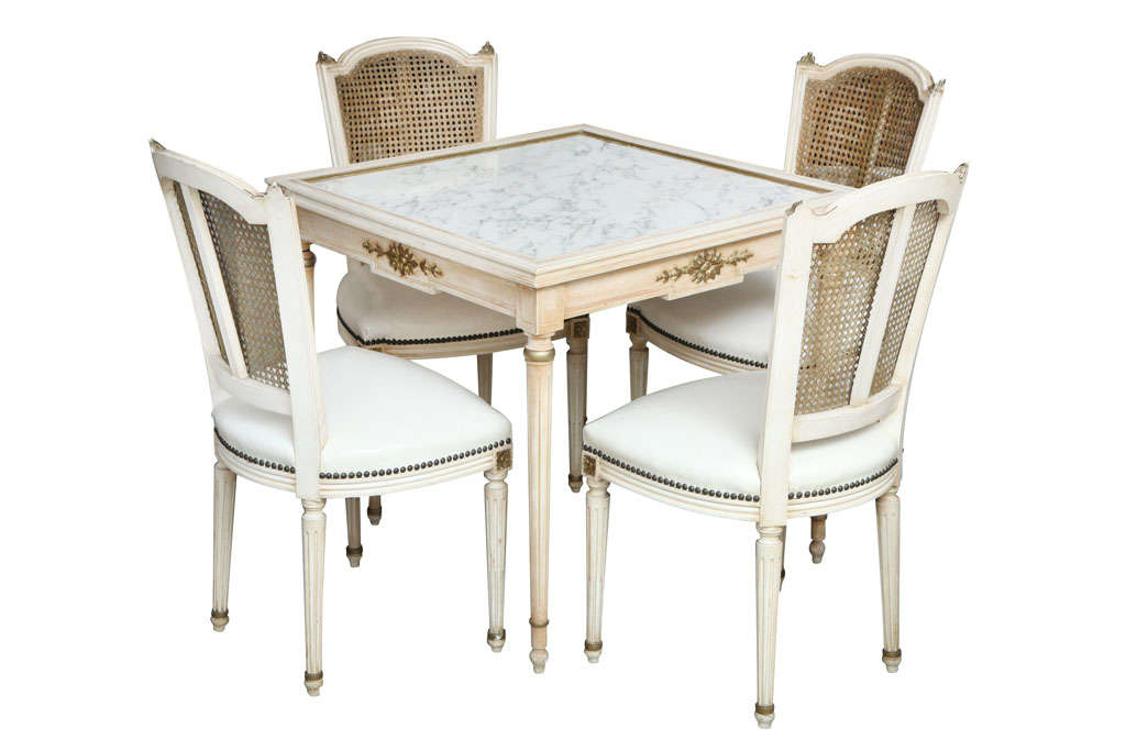 Neoclassical Game Table and 4 Chairs attributted to Jansen