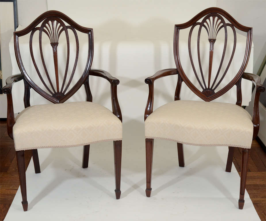 Pair Hepplewhite-Style Shield Back Arm Chairs, England, 19th C.