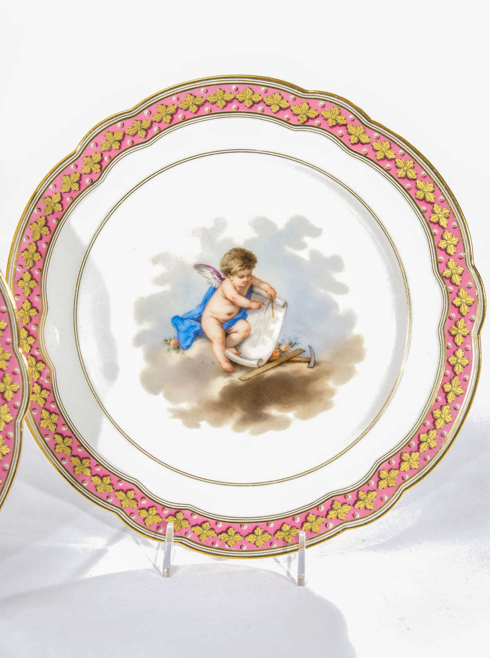 19th Century Set of 10 Choisy Sevres-Style Cabinet Plates With Putti