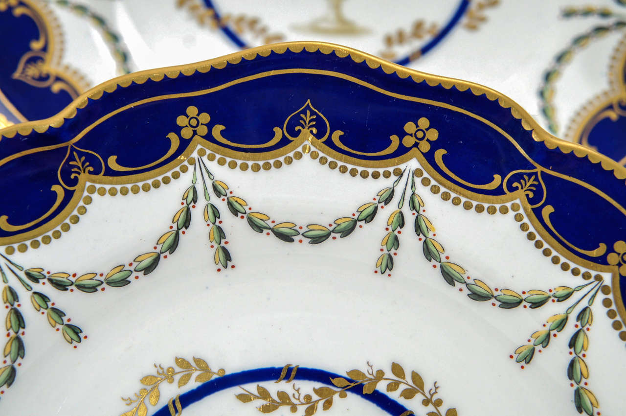 12 Royal Crown Derby Cobalt Blue Neoclassical Dessert Plates For Sale 2