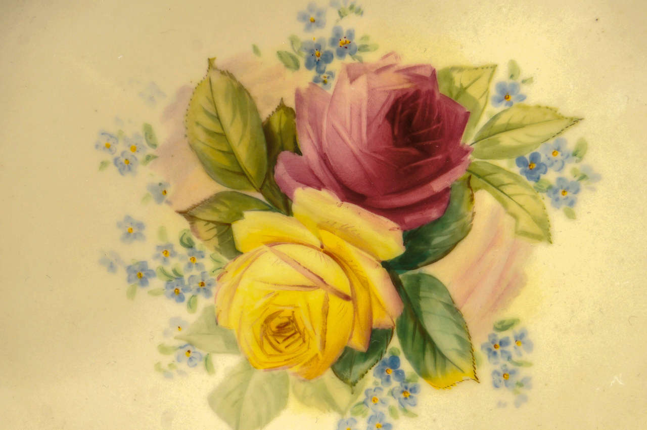 20th Century Set of 12 George Jones/Crescent, Hand Painted Dessert Plates w/ Roses