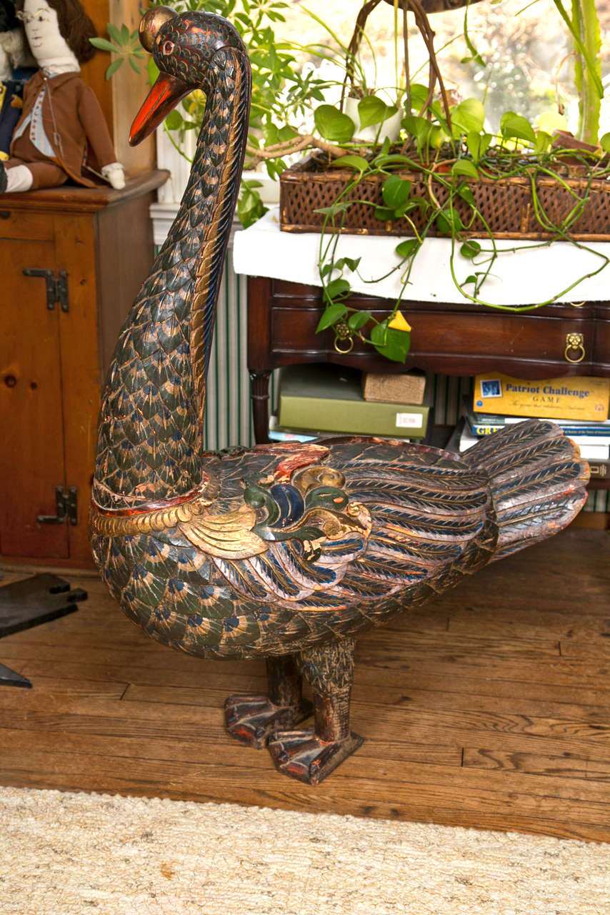 19th Century Two Hundred Year Old Wooden Statue of a Royal Goose For Sale