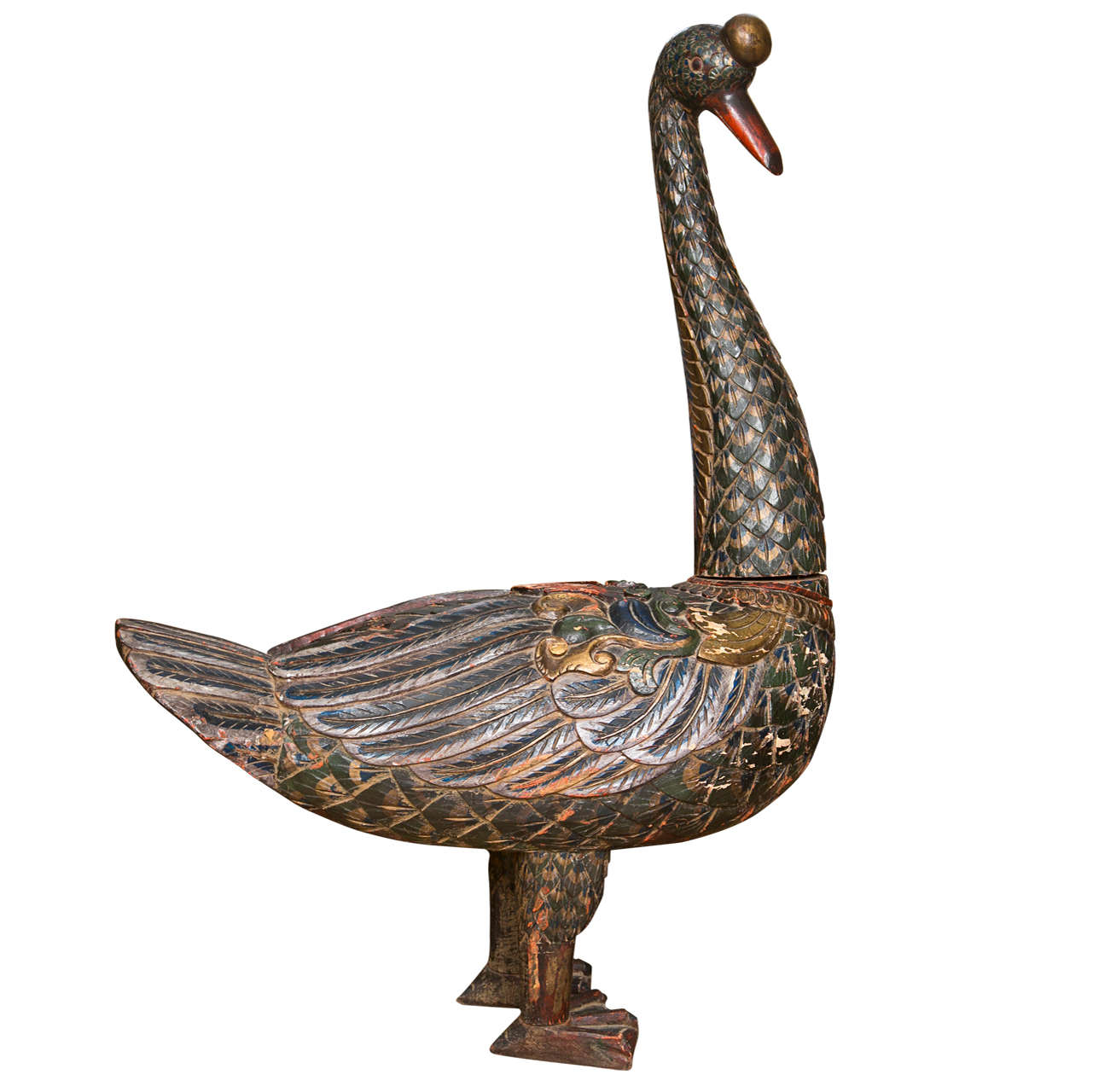 Two Hundred Year Old Wooden Statue of a Royal Goose For Sale
