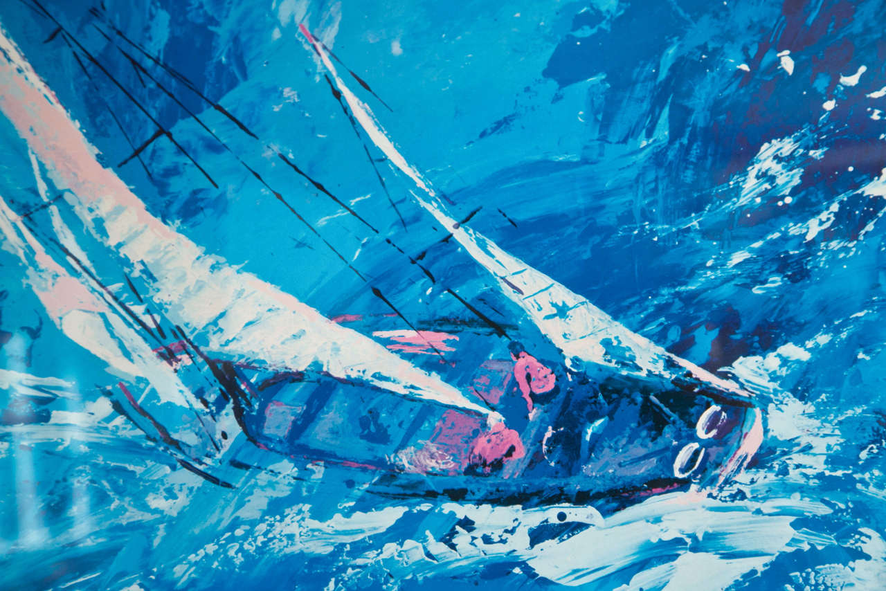 Late 20th Century LeRoy Neiman Framed Print of Sailboat Racing For Sale