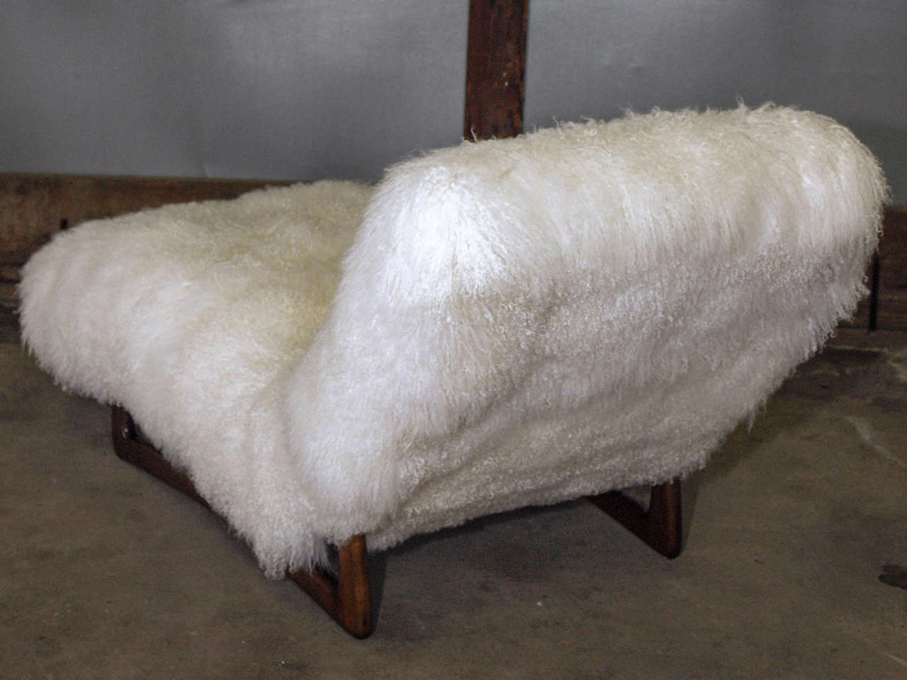 Mid-20th Century Elegant Adrian Pearsall Chaise Lounge in Silky Argentine Mongolian Goat Hide