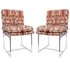 A Set Of 6 Milo Baughman Chrome Dining Chairs