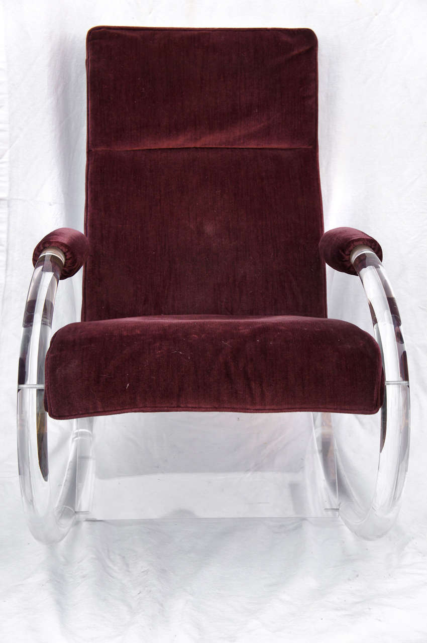 ready to groove in this funky 70s lucite rocking chair?
Original fabric is in very good condition.