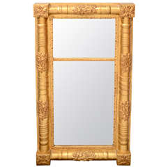 Traditional Wood Mirror with Hand Laid Antique Gold Leaf and Hand-Carved Designs