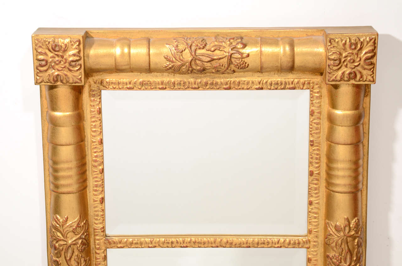 Traditional Wood Mirror with Hand Laid Antique Gold Leaf and Hand-Carved Designs In Excellent Condition In Fort Lauderdale, FL