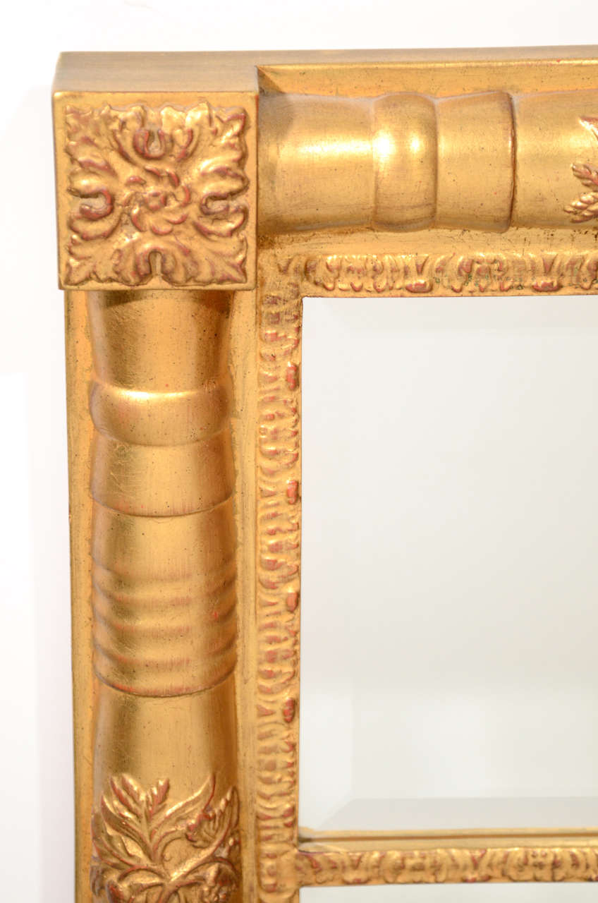 20th Century Traditional Wood Mirror with Hand Laid Antique Gold Leaf and Hand-Carved Designs