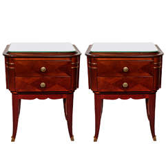 Pair Of Directorie Style End Tables with Marquetry Fronts in Sycamore & Mahogany