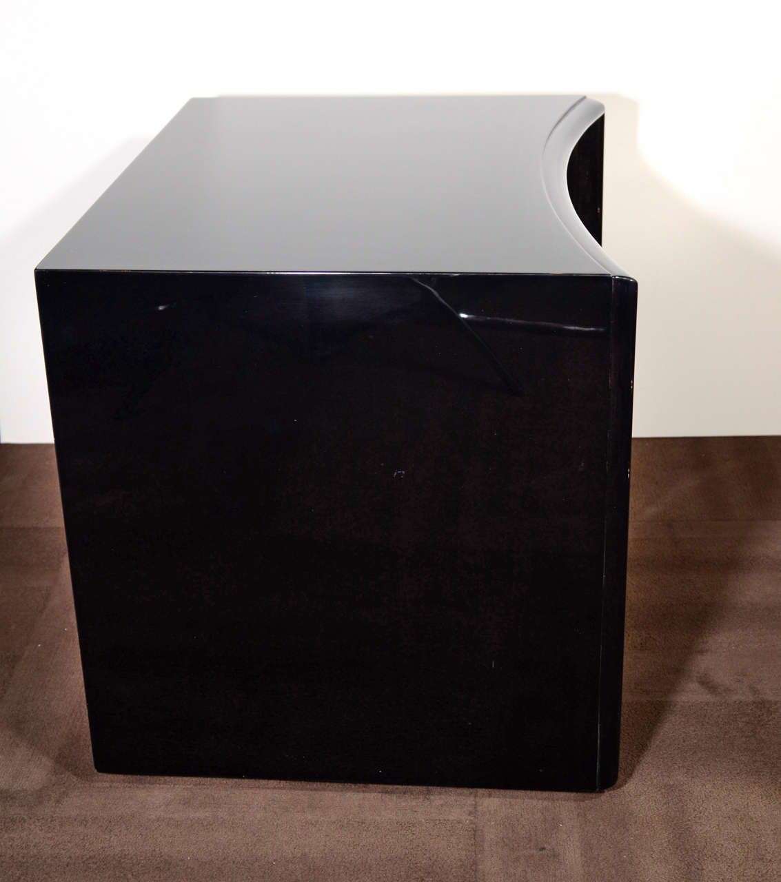 Modernist Curved Front End Table in Ebonized Walnut Designed by Paul Frankl 1