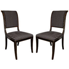 Pair of Neoclassical Side Chairs with High Back Sleigh Design