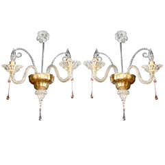 Pair Of Exquisite Hand Blown Venetian Scrolled Sconces