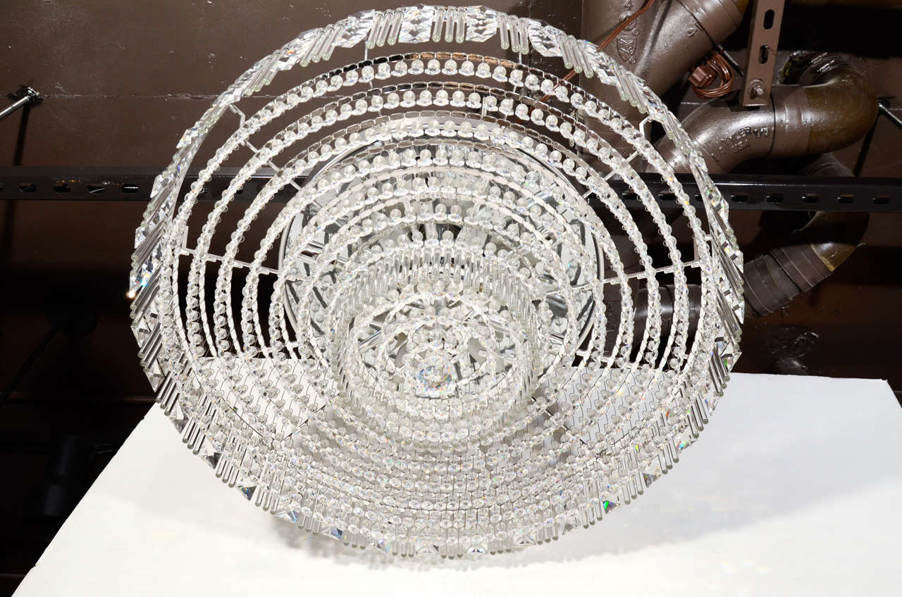 Hollywood Regency Cut Crystal and Glass Rod Flush Mount Chandelier In Excellent Condition In Fort Lauderdale, FL