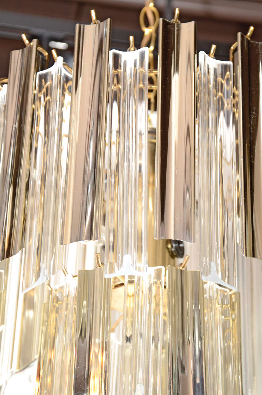 American Mid Century Modern Two Tier Chandelier with Metallic & Clear Lucite Prisms