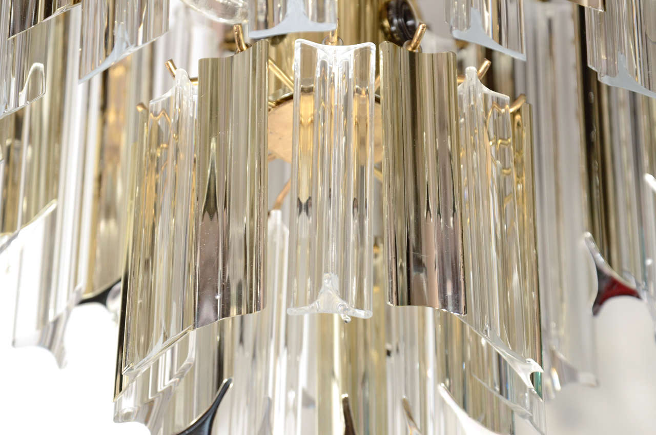 Mid Century Modern Two Tier Chandelier with Metallic & Clear Lucite Prisms 1