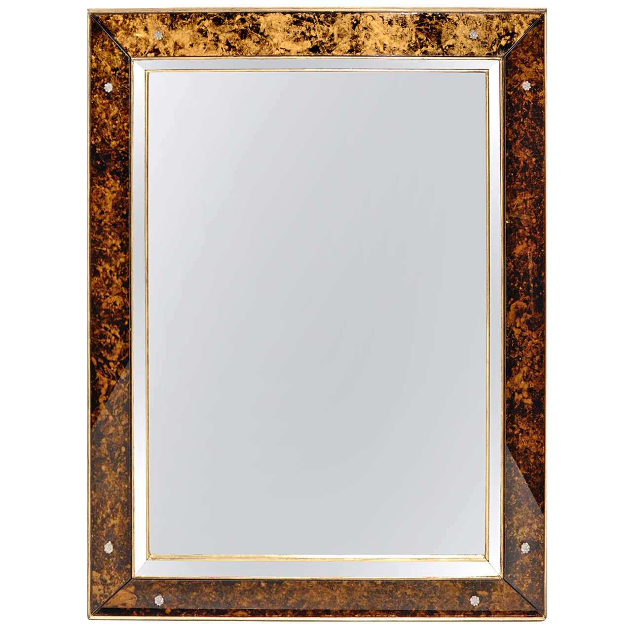 Elegant Mirror with Tortoise Glass Borders and with Shadowbox Design