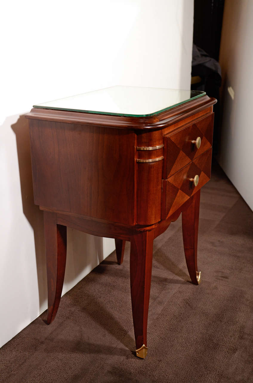 Pair Of Directorie Style End Tables with Marquetry Fronts in Sycamore