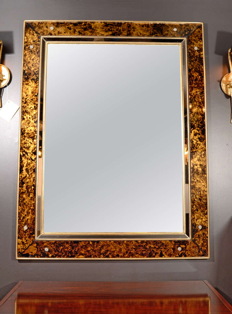 Elegant Mirror with Tortoise Glass Borders and with Shadowbox Design at