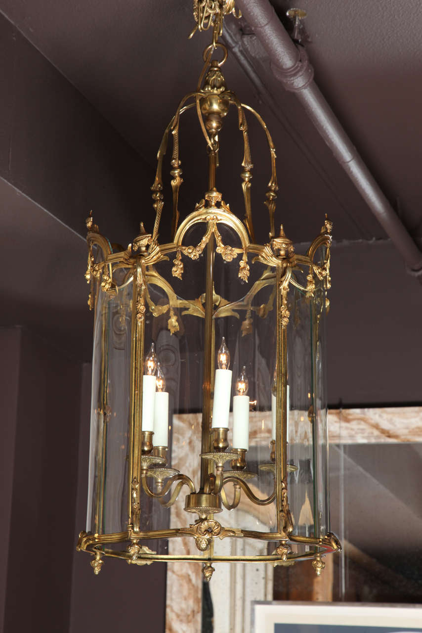 A Louis XV Style Five Light Lantern with Antique Brass Gilt Finish