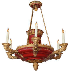 A 19th Century Painted Tole & Gilt Bronze French Empire 6 Light Chandelier
