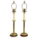 Pair  18th Century  Brass  Candlesticks  As  Lamps