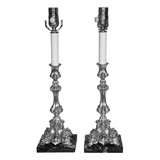 Pair Of Silverplated  1860  Candlesticks Lamps
