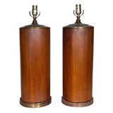 Antique Pair  Old  Cedar  Column  Lamps