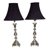 Pair  Silver  Plated  Candelstick Lamps