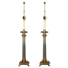 Pair of Glass and Brass Table Lamps by Chapman