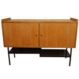 Vintage Oak and Metal 2-Door Cabinet