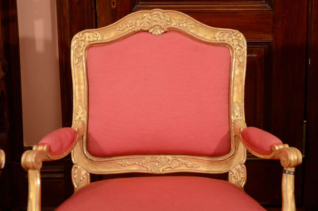 A Set Of Three Swedish Rococo Carved Giltwood Armchairs For Sale 2